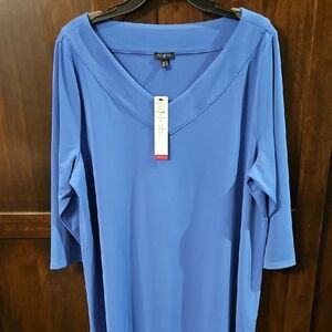 Talbots Knit Jersey Dusty Blue Relaxed Blouse/Tuni with 3/4 Sleeves, Size 2x NwT
